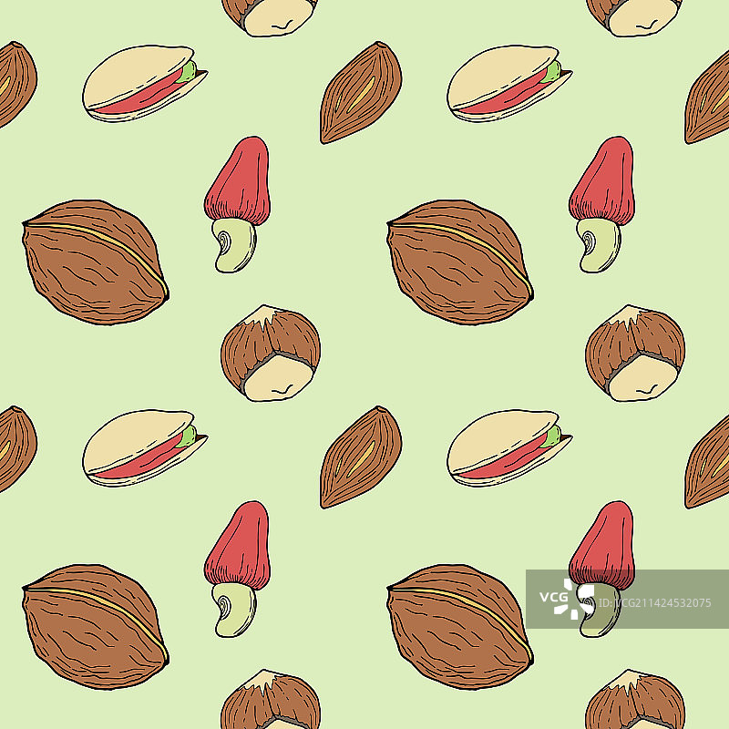 坚果手绘涂鸦无缝图案图片素材