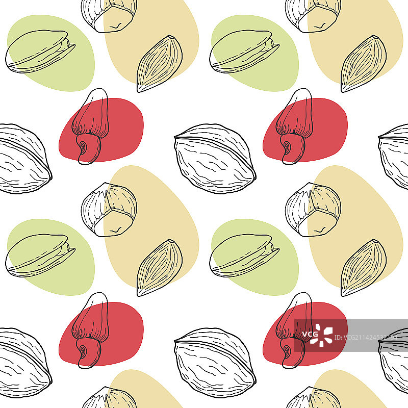 坚果手绘涂鸦无缝图案图片素材