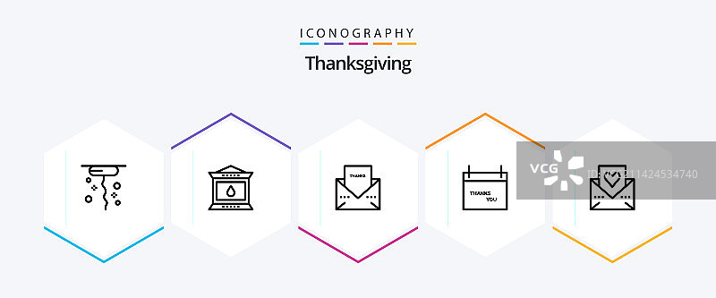 感恩节25线条图标包，包含爱心图片素材