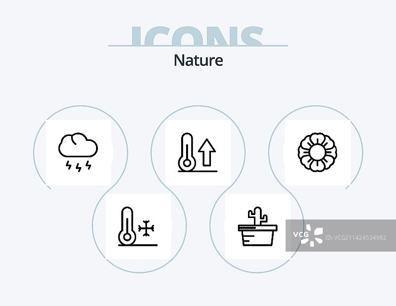 自然线条图标包：树木和柏树设计图片素材