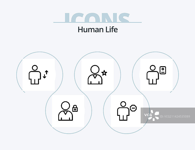 人体线条图标包5个图标设计：身体用户图片素材