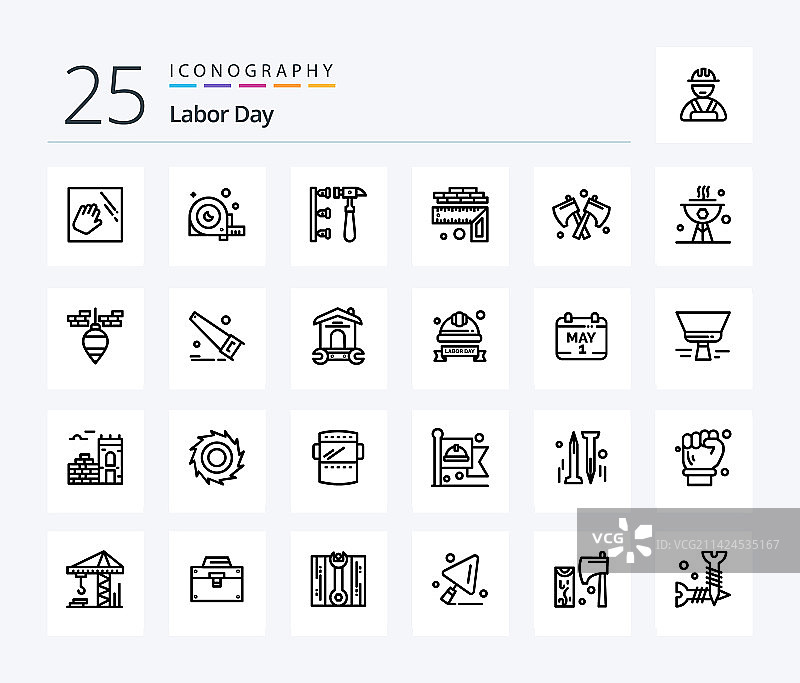 包含“测量”的25个劳动节线性图标包图片素材