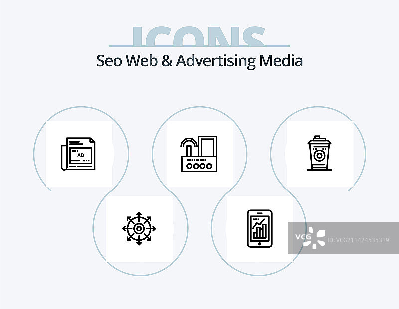 SEO网页和广告媒体线性图标包5图片素材