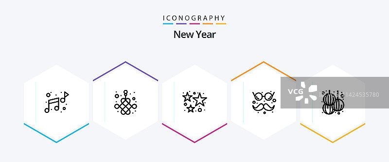 线条风格2025新年图标包，含灯笼图片素材