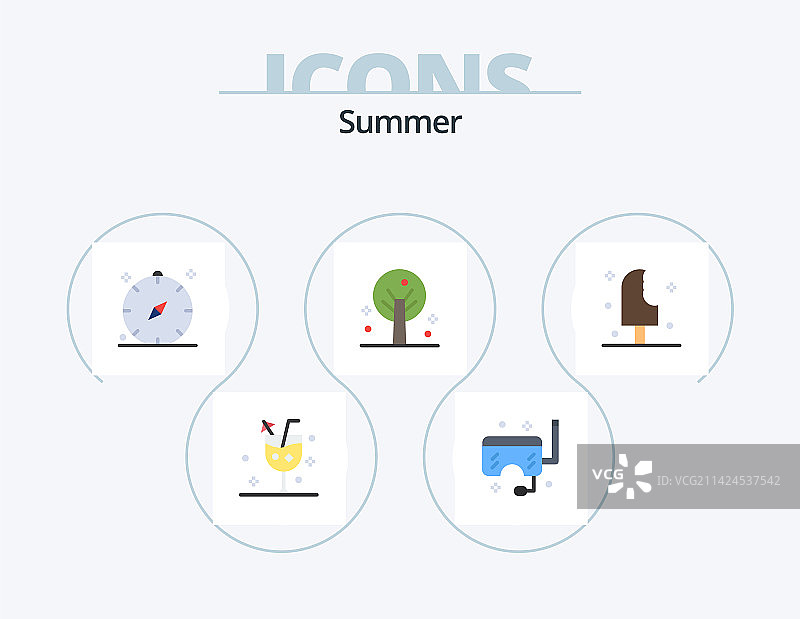 夏季扁平风图标套装，树木自然图片素材