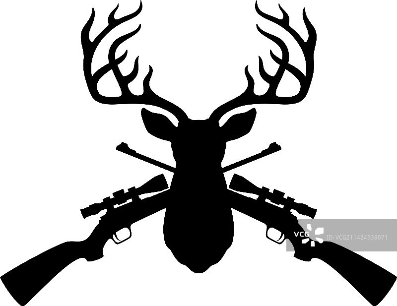 鹿头和交叉的猎枪图片素材