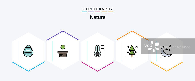 自然25填充线图标包，包括自然图片素材