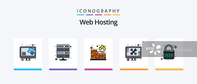 包含网络托管的线性填充五图标包图片素材