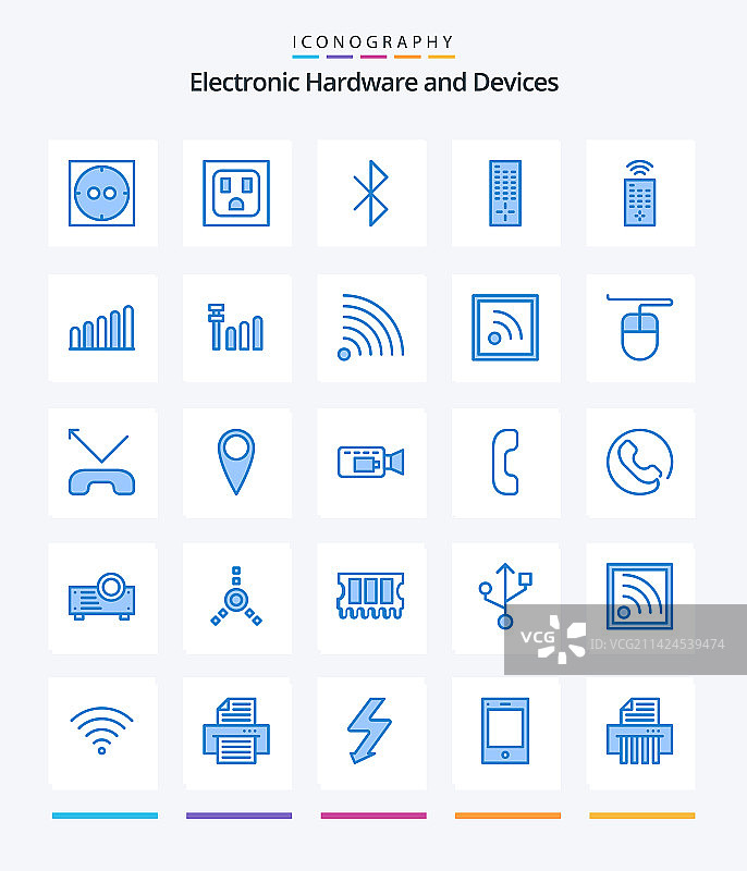 创意设备蓝色图标包（25个，如手机）图片素材