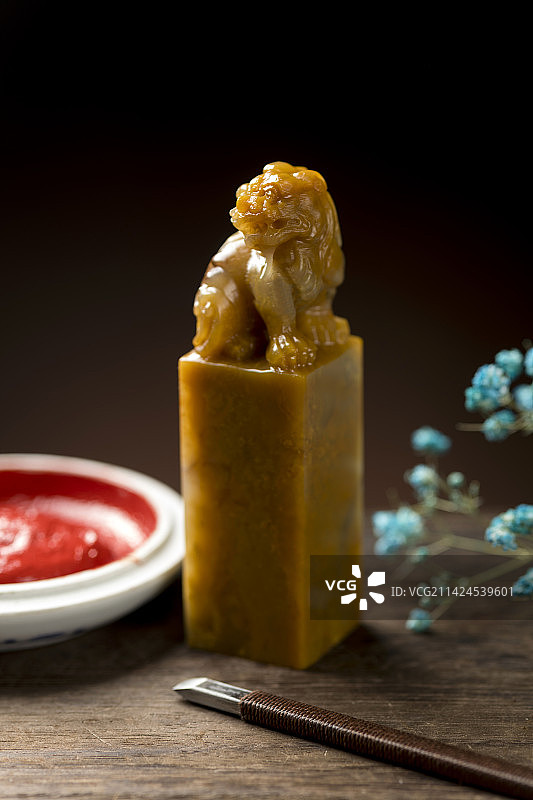 一方貔貅钮印章篆刻石料章料特写图片素材