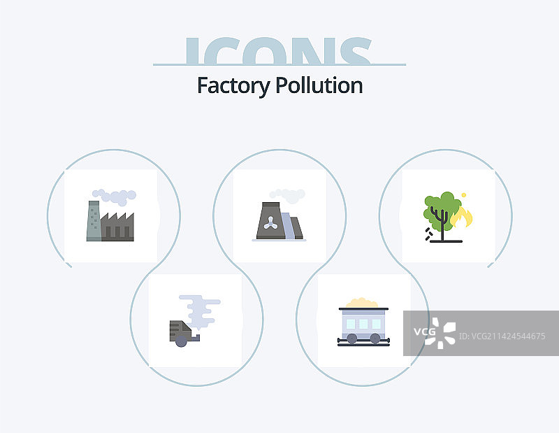 工厂污染扁平图标包5个图标设计图片素材
