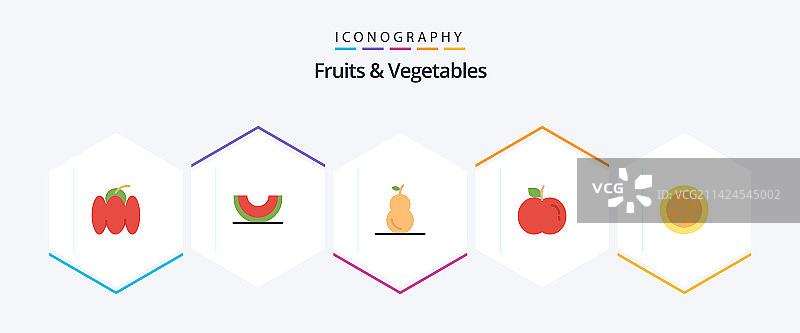包含25个扁平图标的水果和蔬菜图片素材