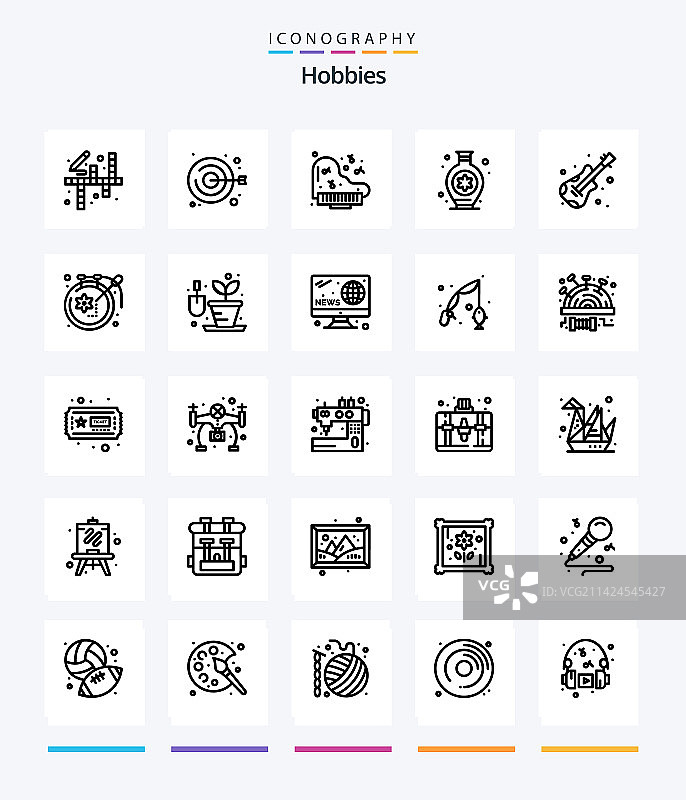 25个创意爱好线性图标，如艺术图片素材