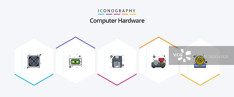 电脑硬件25个填充线条图标包图片素材