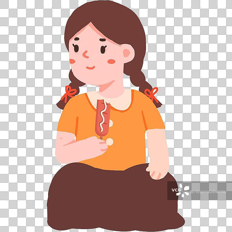 露营野餐吃烤肠的女孩图片素材