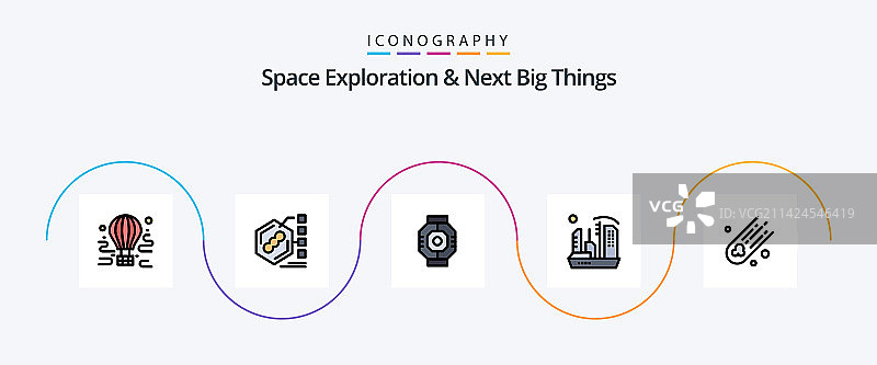 太空探索与未来大事线性填充图片素材