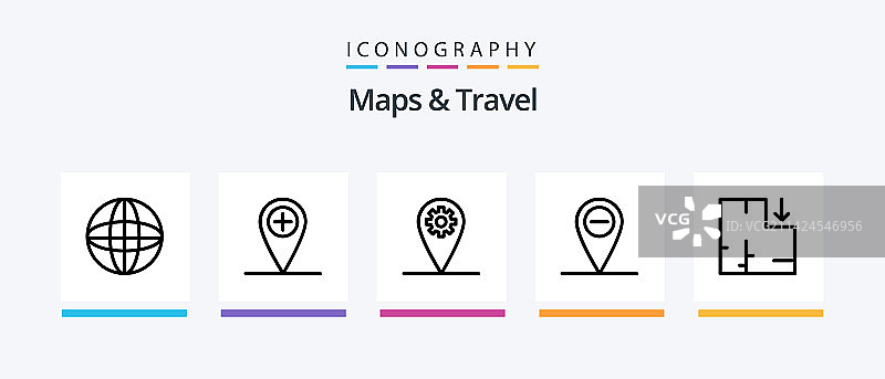 地图和旅行线性图标包，包含图片素材
