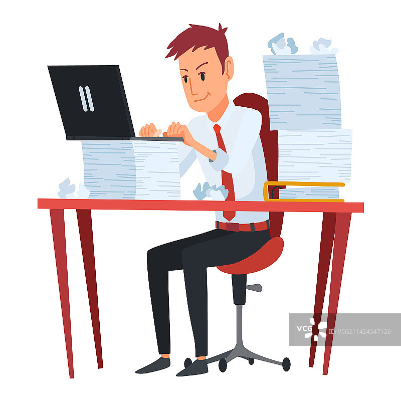 办公室职员与堆叠的文件图片素材