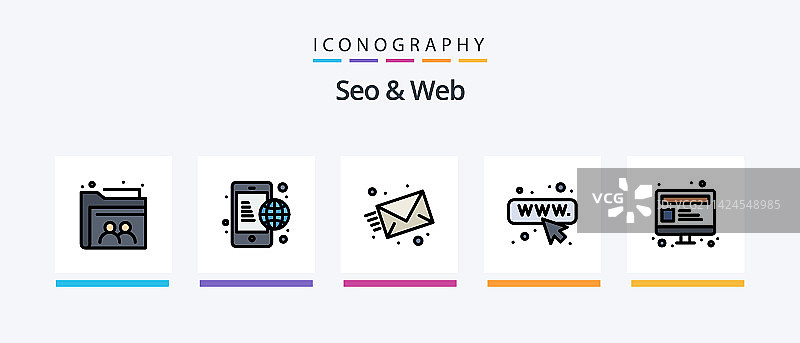 SEO与网页线性填充风格5图标包图片素材