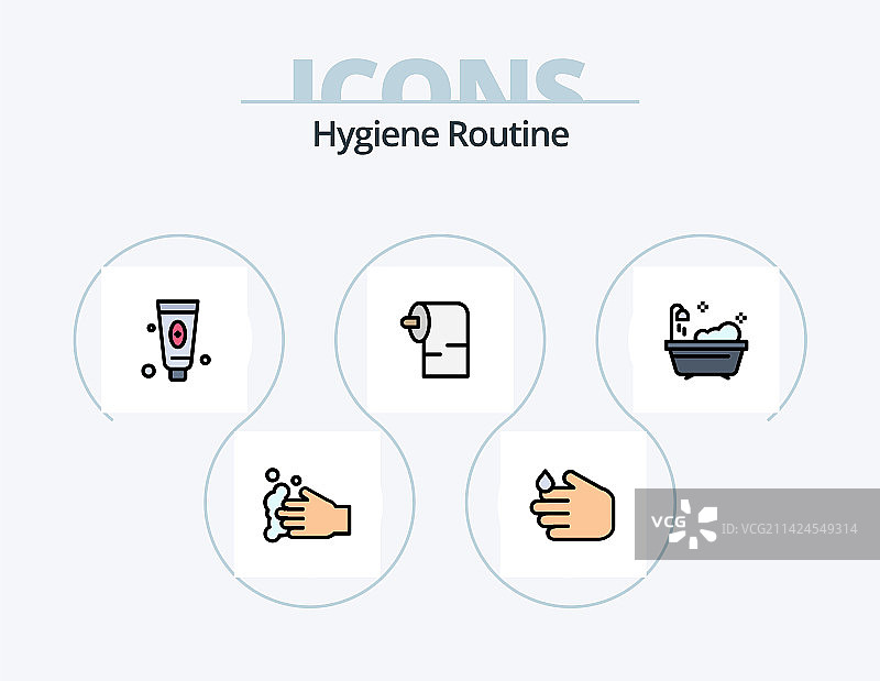 卫生习惯线性填充5个图标包图片素材