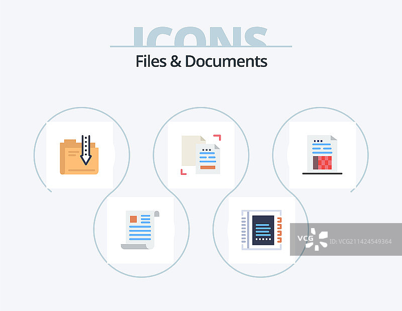 文件和文档扁平图标包，5个图标设计图片素材