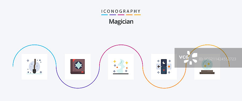 包含水晶的魔术师扁平风格5图标包图片素材