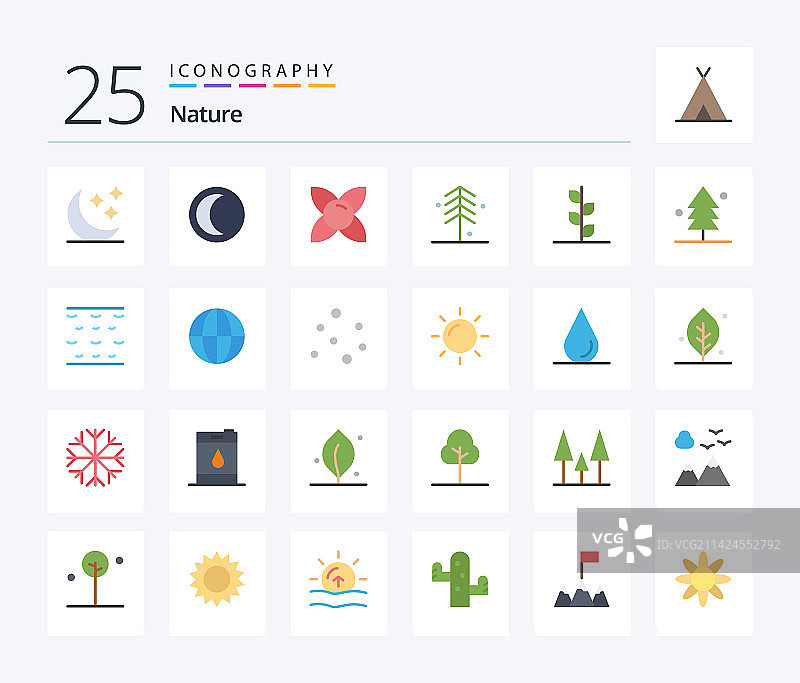 包含水的25个扁平彩色自然图标包图片素材