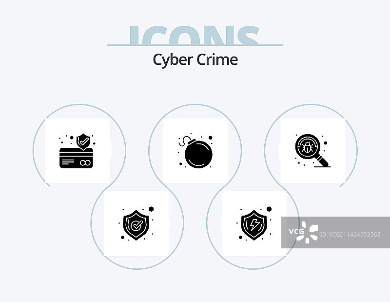 网络犯罪字形图标包（5个病毒图标设计）图片素材