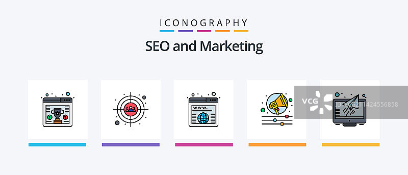 包含SEO的线性填充图标套装图片素材