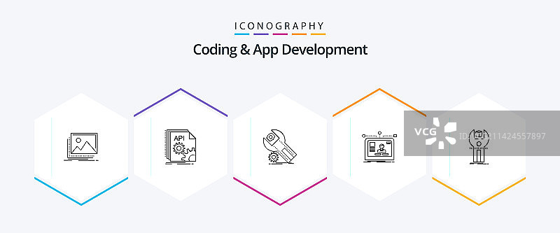编码和应用程序开发25个线性图标包图片素材