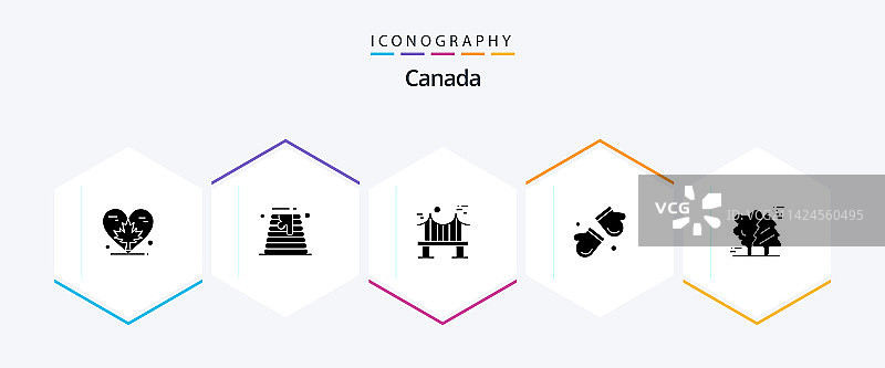加拿大25个字形图标包，包含手套、北极等元素图片素材
