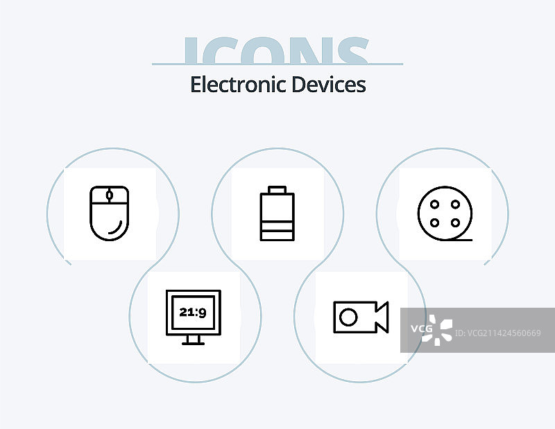 设备线性图标包（5个装，电池电视）图片素材