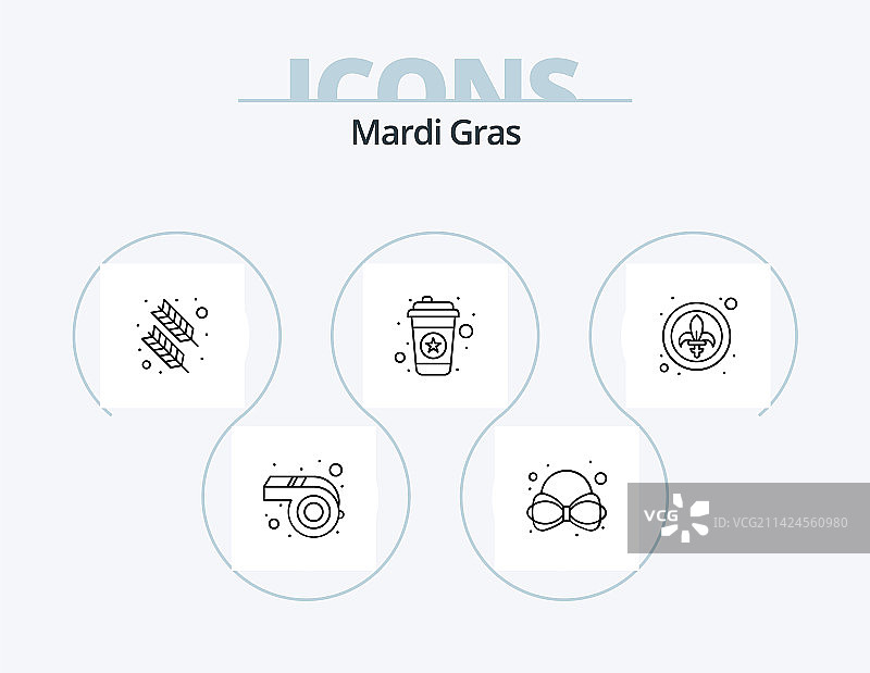 狂欢节线性图标包，含5个国王图标设计图片素材