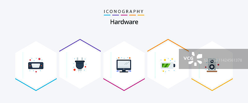 包含播放器音频的25个扁平硬件图标包图片素材