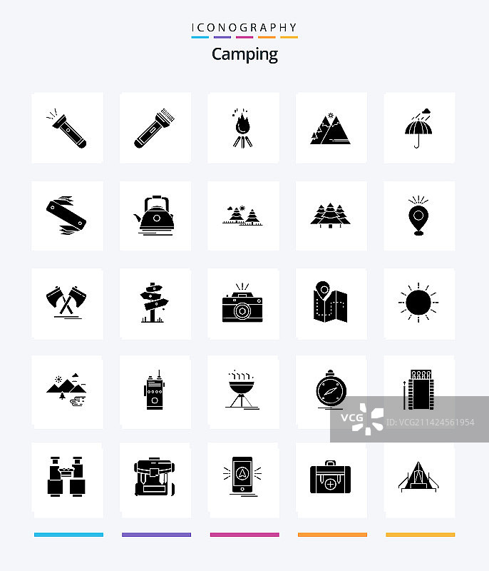 25个露营黑色图标合集图片素材