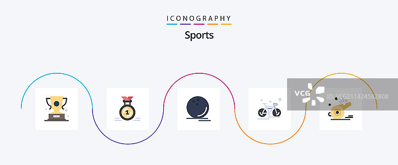 运动扁平化风格图标包（含自行车）图片素材