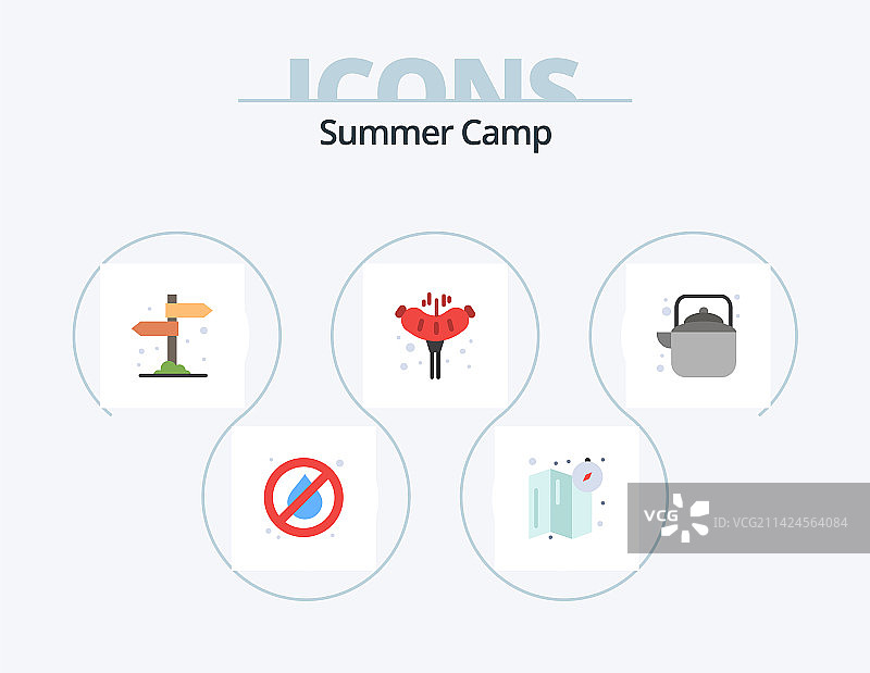 夏令营扁平图标包5款图标设计茶图片素材