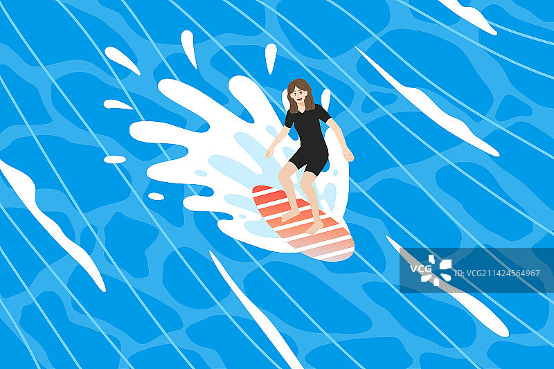 正在冲浪的女生插画图片素材