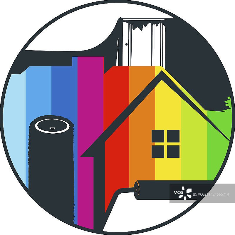 滚筒刷与房屋涂料图片素材