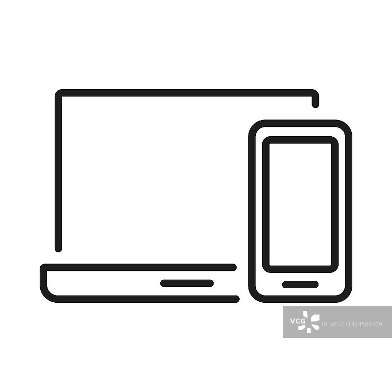 智能手机和笔记本电脑线性图标，智能设备图片素材