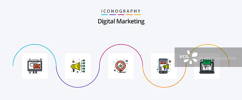 线性填充扁平风格数字营销5图标包图片素材