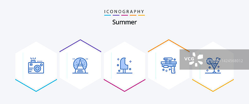 包含玩具枪的夏季25个蓝色图标包图片素材
