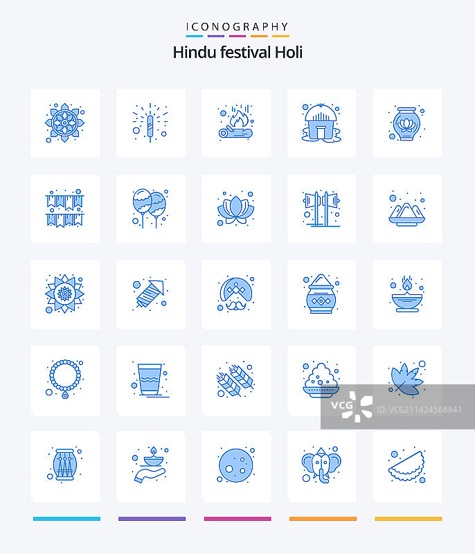 创意洒红节25蓝色图标包，如花环图片素材