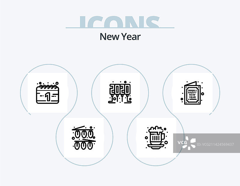 新年线条图标套装（5个图标设计）图片素材