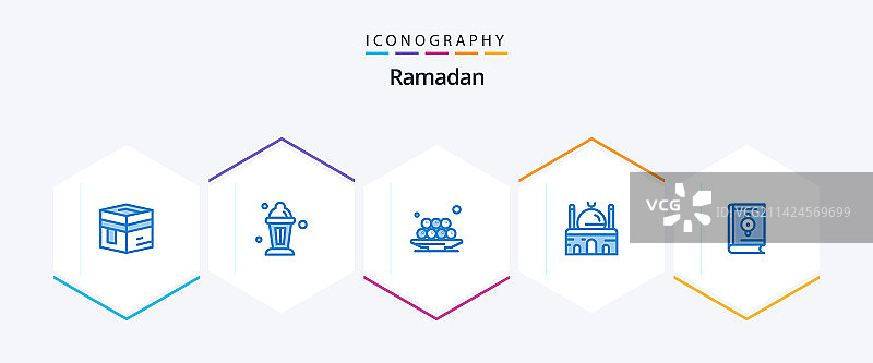 斋月25蓝色图标包，包括穆斯林伊斯兰图片素材