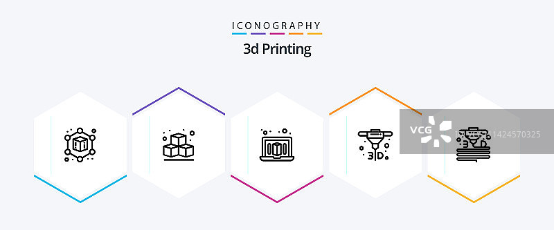 包含打印机的25个3D打印线性图标包图片素材
