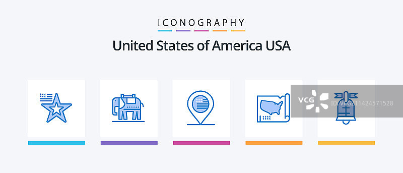 包含美国球的美国蓝色5图标包图片素材