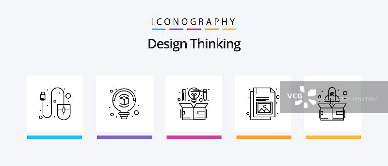 包含灯泡的5个设计思维线性图标图片素材