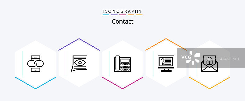 包含桌面的25个线性联系方式图标图片素材