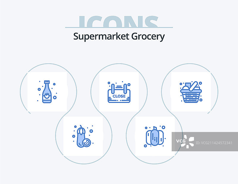 蓝色食品杂货图标套装图片素材